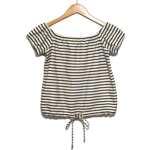 Madewell Stripe Off the Shoulder Top Drawstring Waist Black and White Casual XS - Picture 2 of 11